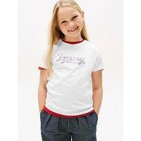 Tommy Hilfiger Girls Script Sequins Short Sleeve T-Shirt - White
