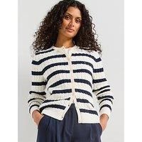 Tommy Hilfiger Long Sleeve Cable Knit Striped Cardigan - White