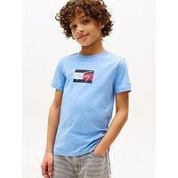 Tommy Hilfiger Boys Script Flag Print Short Sleeve T-Shirt - Blue
