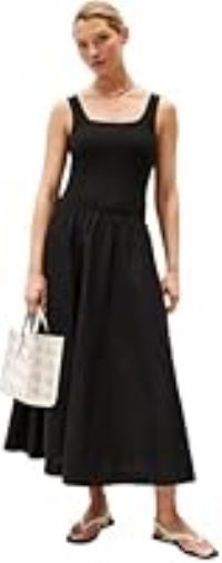 Tommy Hilfiger Women’s Rib Mix Fit & Flare Midi Dress, Black (Black), M
