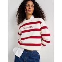 Tommy Hilfiger Logo Embroidery Crew Neck Pique Sweatshirt - Red