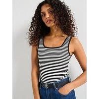 Tommy Hilfiger Ribbed Square Neck Slim Tank Top - Black