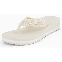 Tommy Hilfiger Crochet Wedge Flip Flops - Cream - Beige
