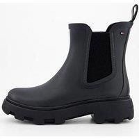 Tommy Hilfiger Women’s Rubber Rainboots with Block Heel, Black (Black), 6.5