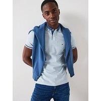 Tommy Hilfiger Men’s Short Sleeve Contrast Collar Block Regular Fit Polo Shirt, Blue (Heathered Blue Bros B0802), XXL