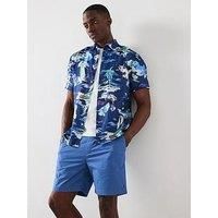 Tommy Hilfiger Linen Vacation Print Short Sleeve Regular Fit Shirt - Navy