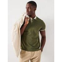 Tommy Hilfiger Men’s Short Sleeve Contrast Collar Block Regular Fit Polo Shirt, Green (Battle Green Heather B6894), S