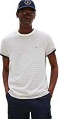 Tommy Hilfiger Men’s Short Sleeve Round Neck Seasonal Solid T-Shirt, Multicolor (Ivory Petal/Preppy Navy), M