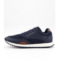 Tommy Hilfiger Men’s New EVA Mix Leather Runner Trainers, Blue (Desert Sky), 7