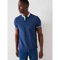 Tommy Hilfiger Men’s Short Sleeve Contrast Collar Block Regular Fit Polo Shirt, Blue (Preppy Navy Heather B8465), XL