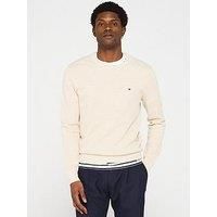 Tommy Hilfiger Men’s Regular Fit Essential Structure Crew Neck Jumper, Beige (Heathered Oatmilk), L