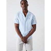 Tommy Hilfiger Linen Blend Striped Short Sleeve Regular Fit Shirt - Blue