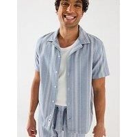 Tommy Jeans Textured Stripe Regular Fit Camp Short Sleeve Shirt - Blue