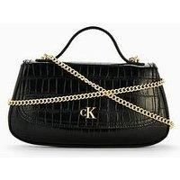 Calvin Klein Crocodile Print Top Handle Bag With Chain - Black