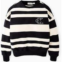 Calvin Klein Jeans Boys Striped Modern Crew Neck Sweatshirt - Black/Whitecap Grey
