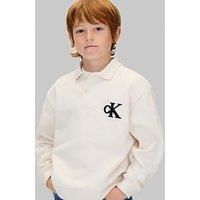 Calvin Klein Jeans Boys Bonded Pique Towel Mono Long Sleeve Polo Shirt - Cream