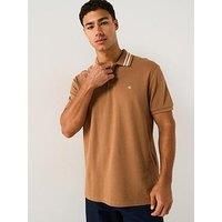 Calvin Klein Jeans Monogram Pique Tipped Polo Shirt - Beige