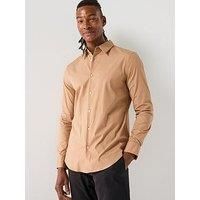 Calvin Klein Long Sleeve Solid Stretch Slim Fit Shirt - Light Brown
