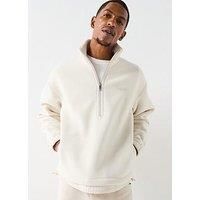 Calvin Klein Polar Fleece Rib Mock Neck 1/4 Zip Sweat - Cream