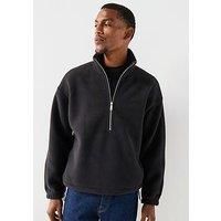 Calvin Klein Polar Fleece Rib Mock Neck 1/4 Zip Sweat - Black