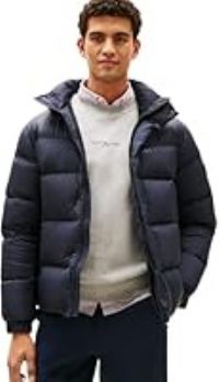 Tommy Hilfiger Men’s Mix Down Puffer Jacket with Hood, Blue (Desert Sky), L