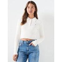 Tommy Jeans Women/'s Tjw Essential Polo Ls Sweater Dw0Dw21829 Pullover, White (Ancient White), M