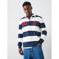 Tommy Jeans Rugger Stripe Long Sleeve Polo Shirt - Navy