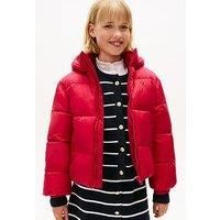 Tommy Hilfiger Girls Hooded Shiny Padded Jacket - Dark Pink