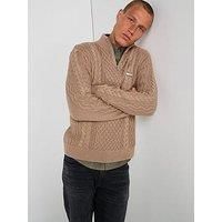 Tommy Jeans Slim Badge Cable Quarter Zip Knitted Jumper - Beige