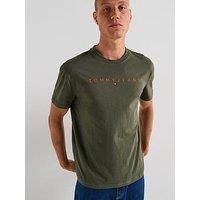 Tommy Jeans Men’s Linear Logo Short Sleeve Cotton T-Shirt, Green (Pewter Green Multi), S