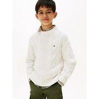 Tommy Hilfiger Boys Cotton Cable Mix Graphic Sweater - Off White