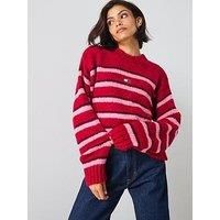 Tommy Jeans Badge Detailed Striped Fluffy Jumper - Multi