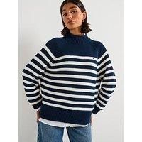 Tommy Hilfiger Stripped High Neck Jumper - Blue