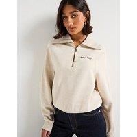 Tommy Hilfiger Classic Script Fleece Half-Zip Sweater - Beige