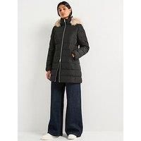 Tommy Hilfiger Women/'s Slim Down Coat with Faux Fur Trim, Black (Black), M