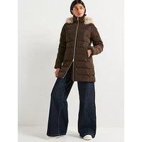 Tommy Hilfiger Women/'s Slim Down Coat with Faux Fur Trim, Brown (Dark Coffee), L