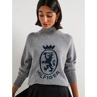 Tommy Hilfiger Graphic Logo High Neck Wool Sweater - Grey