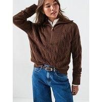 Tommy Hilfiger Wool Cable Half Zip Sweatshirt - Brown