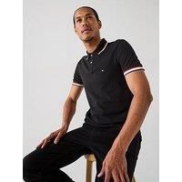 Tommy Hilfiger Men’s Short Sleeve Cuff Interest Slim Fit Polo Shirt, Black (Black), XXL