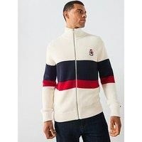 Tommy Hilfiger Chest Stripe Full Zip Knitted Jumper - Off White