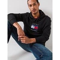 Tommy Hilfiger Men’s Linear Flag Graphic Cotton Hoodie, Black (Black), S