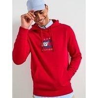 Tommy Hilfiger Men’s Linear Flag Graphic Cotton Hoodie, Red (Medium Red), M