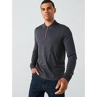 Tommy Hilfiger Long Sleeve Zip Interlock Polo Shirt - Dark Grey