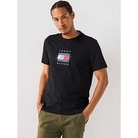 Tommy Hilfiger Men’s Short Sleeve Linear Flag Graphic Regular Fit T-Shirt, Black (Black), L