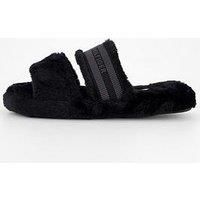 Tommy Hilfiger Logo Fur Slipper - Black