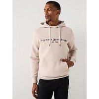 Tommy Hilfiger Men’s Tommy Logo Hoodie, Beige (Heathered Pebble), XXL