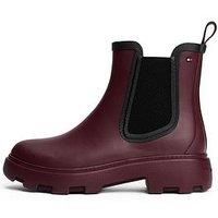 Tommy Hilfiger Women’s Flag Ankle Rain Boots with Warm Lining, Red (Rosewood Brown), 6.5