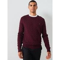 Tommy Hilfiger Classic Cotton Cable Crew Neck Knitted Jumper - Dark Red