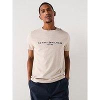 Tommy Hilfiger Men’s Short Sleeve Slim Fit T-Shirt, Beige (Heathered Pebble), XL