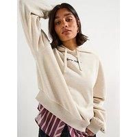 Tommy Hilfiger Women/'s Classic Script Fleece Hoodie, Off-White (Heather Oatmilk), S